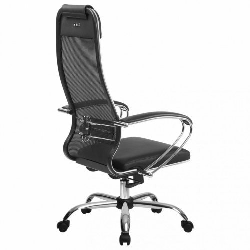 Кресло офисное Metta К-5.1 ткань/сетка/кожа, черное фото 9